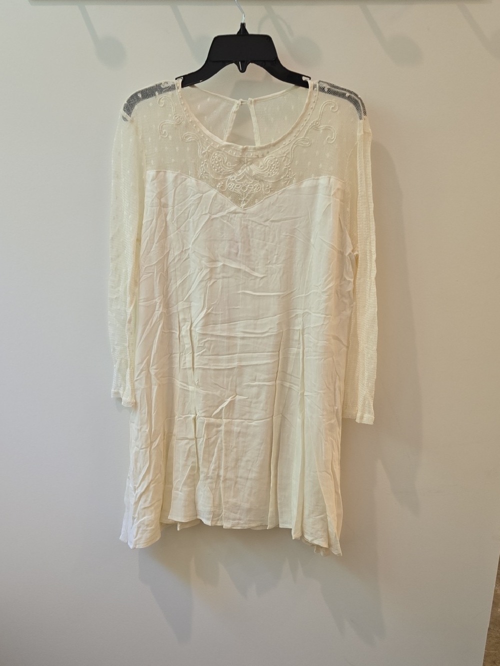 Sheer Lace Yoke Cream Tunic Top